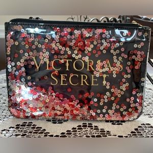 VICTORIAS SECRET black sequins zippered wristlet VVGUC